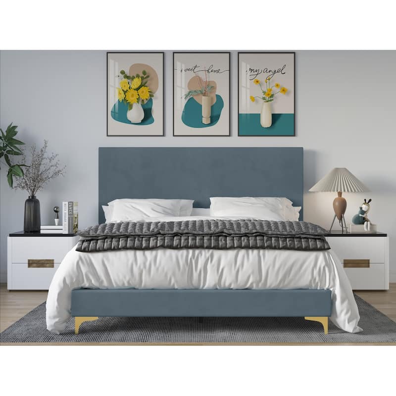 Andes Upholstered Panel Bed - Blue - Queen