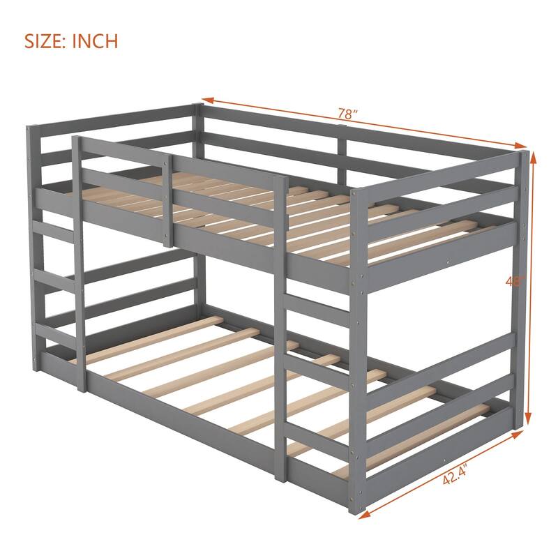 Solid Wood Twin Over Twin/Full Over Full Bunk Bed with Ladder and Safety Guardrails