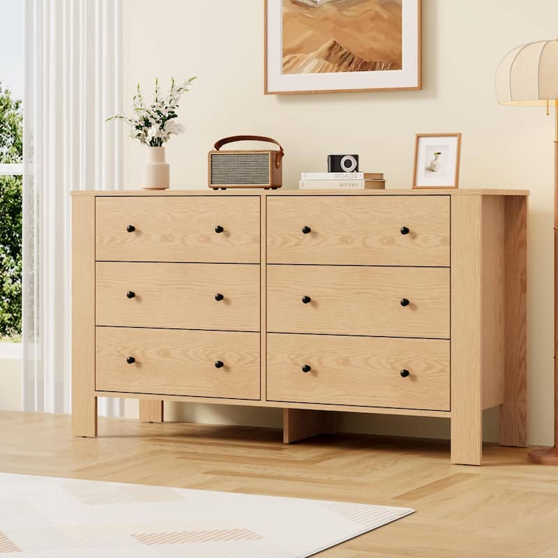 6 Drawer Dresser for Bedroom, Modern Wooden Storage Chest with Drawers - Yellow