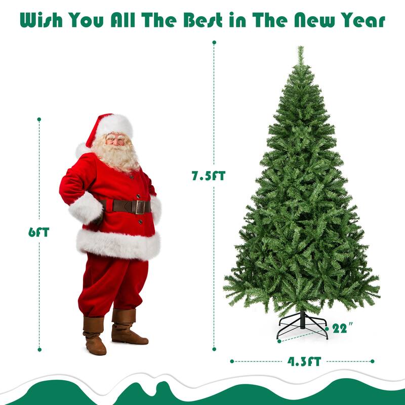 Gymax 7.5' Christmas Tree 1346 Tips Premium Hinged Artificial PVC