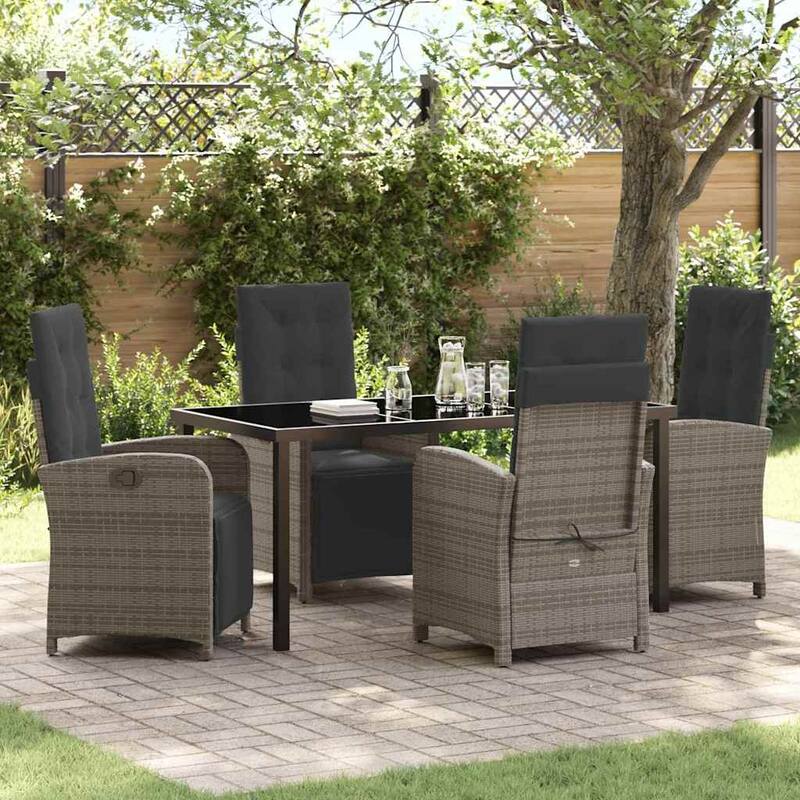 vidaXL Garden Dining Set with Cushion Poly Rattan - Grey-22.44x24.02x43.31 inches