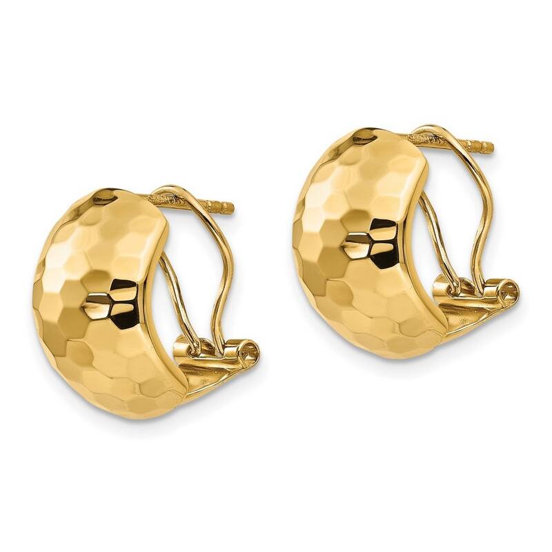 Curata 14k Yellow or White Gold Hammered Omega Back Earrings - 14.7x9.91mm