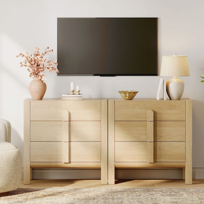 tv stand and dresser Wlive Dresser Tv Stand Entertainment Center with Fabric Drawers Media Console Table with Metal Frame and Wood Top for Tv up to 45 inch Chest of Drawer