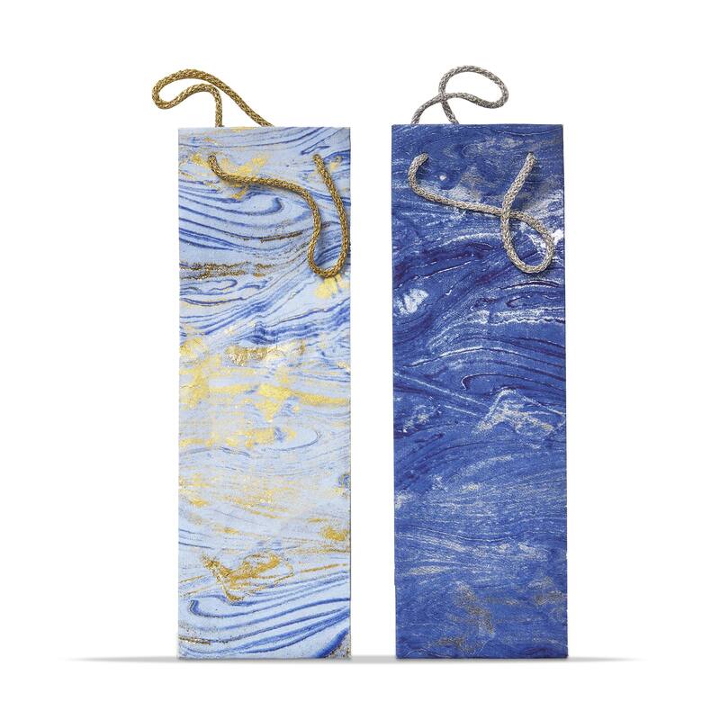 Marbleized Gift Bags, Set of 2 - Blue Multi