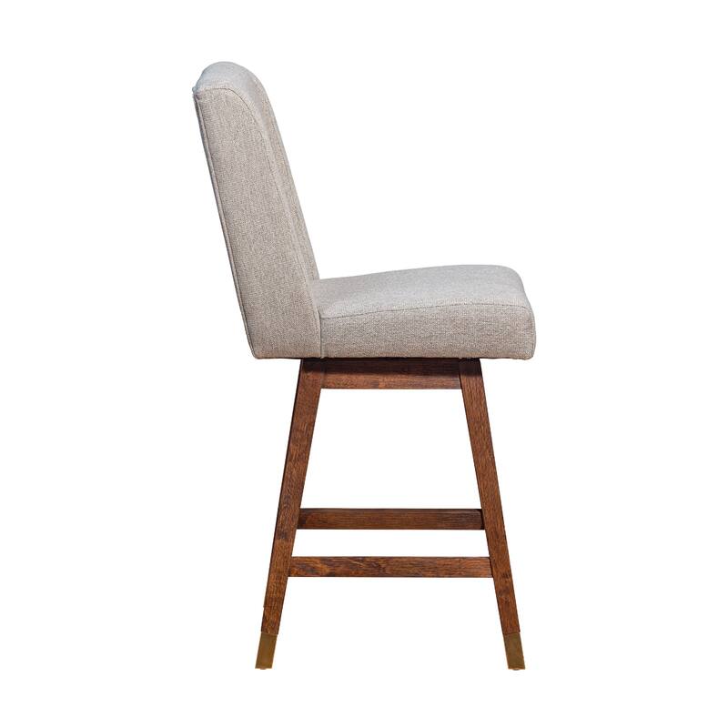 Tynn Swivel Counter Stool Chair, Taupe Gray Wingback, Brown Rubberwood