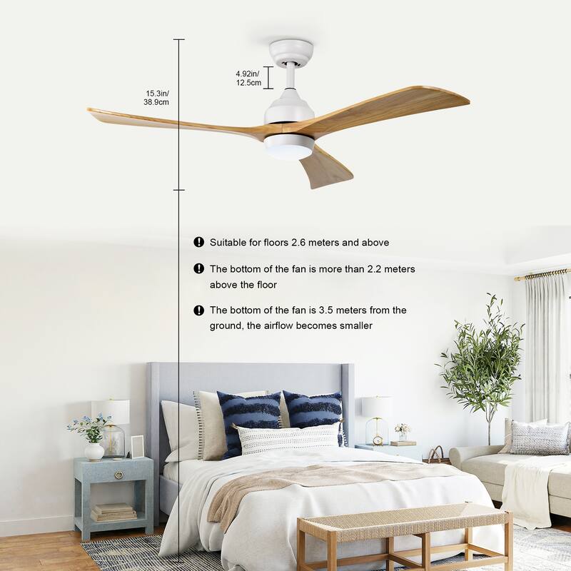 52" Ceiling Fan with Lights Remote Control,Quiet DC Motor 6 Speed Levels,Reversible Blades, for Patio Living Room, Bedroom