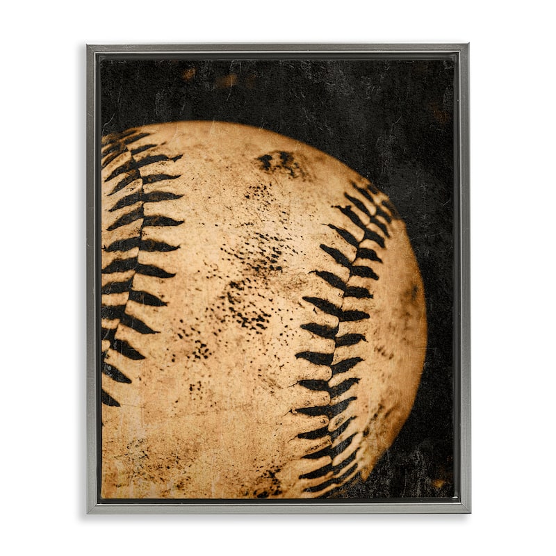 Stupell Vintage Baseball Close Up Framed Floater Canvas Wall Art Design By Kim Allen - 17 x 21 - Grey