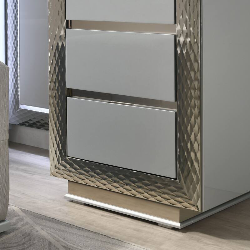 Furniture of America Urene Glam Grey Wood 6-Drawer Vanity Set with LED and Stool