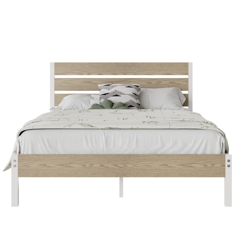VECELO Industrial Wood Bed Frame with Headboard, Twin Size Beds/Full Size Beds/Queen Size Beds