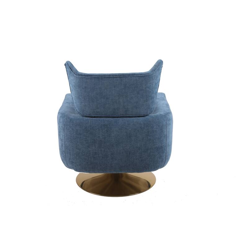 Swivel Accent Chair with Pillow Wide Upholstered & Gold Base, Modern Barrel Chair, 360-degree Swivel Sofa Chair for Living Room