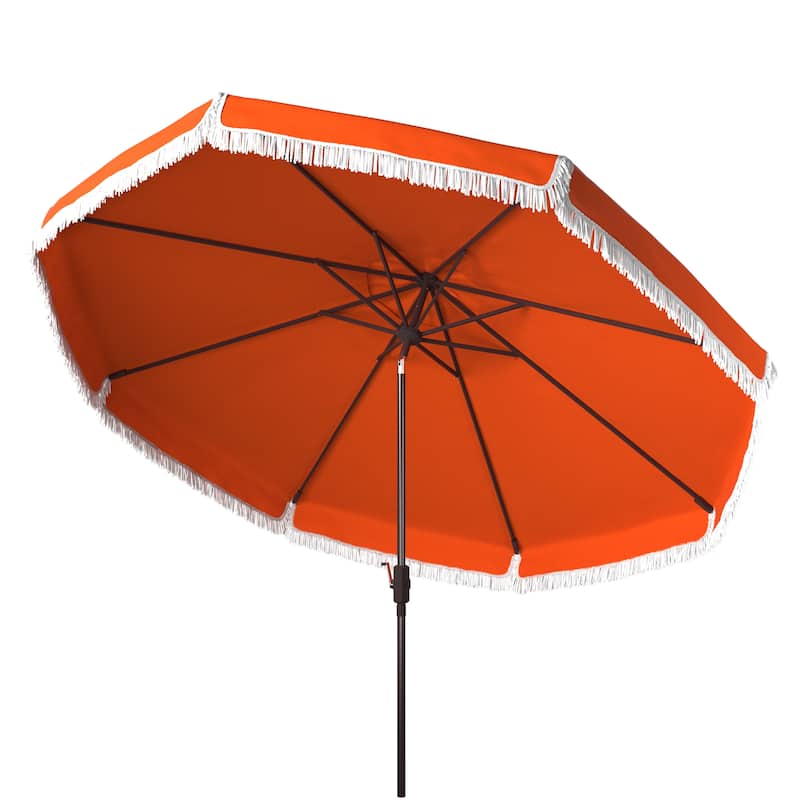 SAFAVIEH Ronette Fringe 9 Ft Crank Outdoor Umbrella - Orange