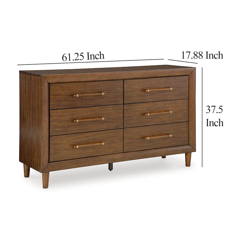 Jeyn Wide Dresser, 6 Drawers, Traditional Dark Brown Solid Hardwood