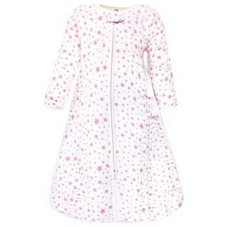 Hudson Baby Infant Girl Long Sleeve Muslin Sleeping Bag, Wearable Blanket, Sleep Sack, Pink Star