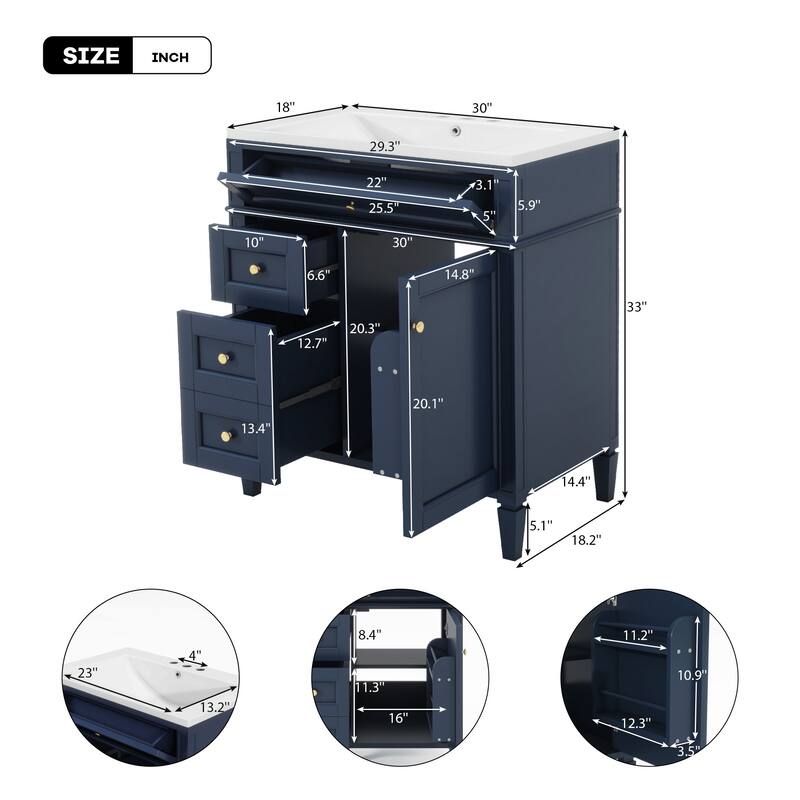 30''/36'' Bathroom Vanity with Top Sink, Modern Bathroom Storage Cabinet with 2 Drawers, a Tip-out Drawer & Adjustable Shelf