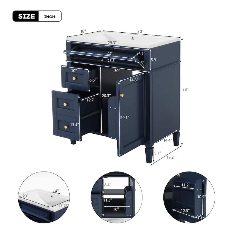 Modern Bathroom Vanity with Top Sink, 2 Drawers and a Tip-out Drawer