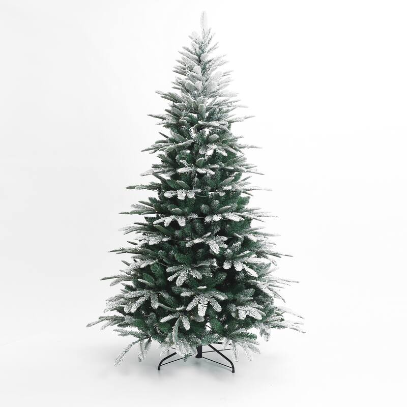 7Ft Pre-Lit Hinged Flocked Fraser Fir Slim Artificial Christmas Tree - 84" H x 52" Diameter