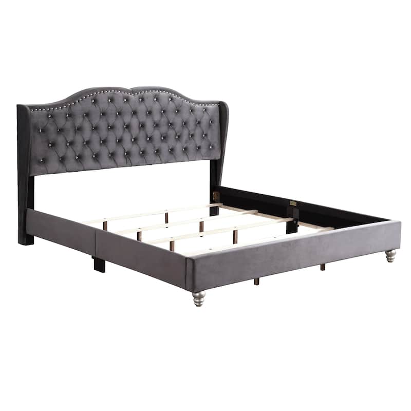 Full Faux Jewel Tufted Panel Bed - 80" - Gray