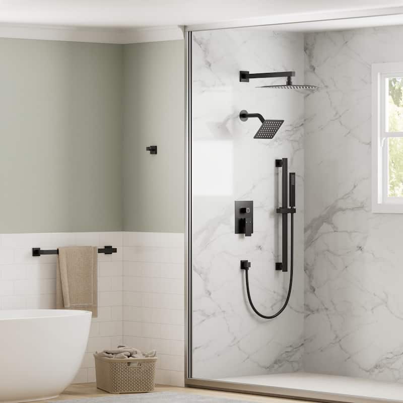 GRANDJOY Shower Faucet Set 10 and 6 inch Wall Mount Rainfall Dual Shower Heads with Handheld Shower Spray Combo High Pressure