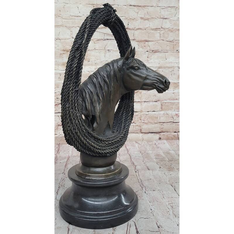 Equestrian Horse Lover Horses Bust Original Art Bronze Sculpture Statue Figure On Marble Base