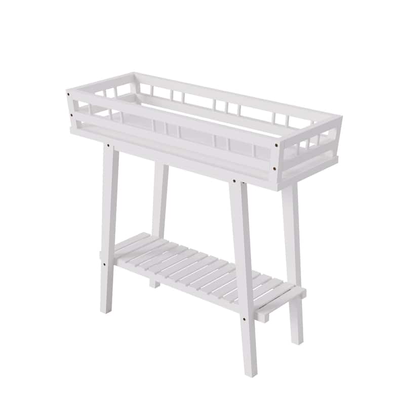 2 Tier Wood Plant Stand Flower Shelf Indoor Outdoor Narrow Table White - 29" L x 10.6" W x 27.2" H
