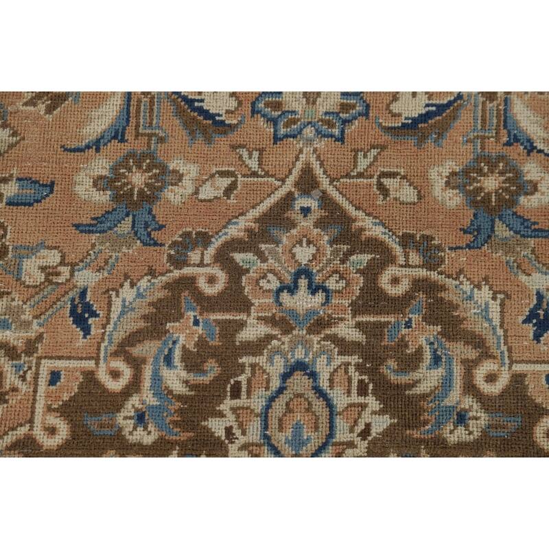 Traditional Mashad Vintage Persian Rug Handmade Orange Wool Carpet - 9'4" x 13'3"