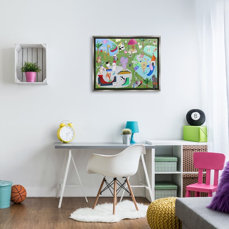 Stupell Animals in Skateboard Park Framed Floater Canvas Wall Art Design by Carla Daly