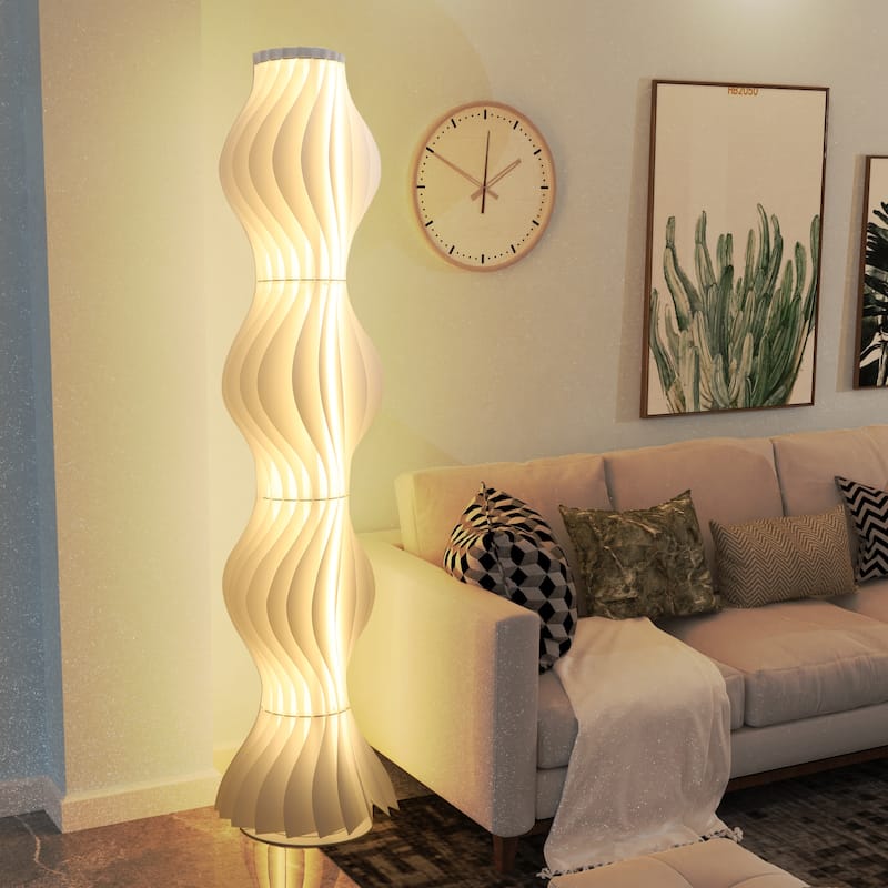 Tall Modern Floor Lamp Decorative Wavy Handmade Acrylic Lampshade Lighting White