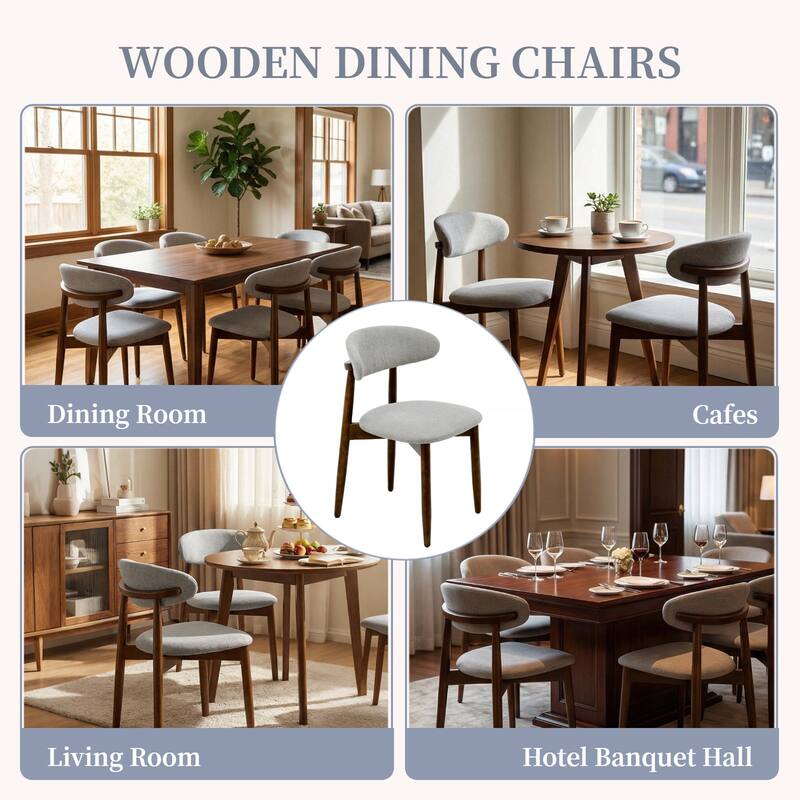 Wooden Dining Chairs Set of 2, Modern Fabric Upholstered Dining Room Chair with Curved Back, with Adjustable Foot Pads