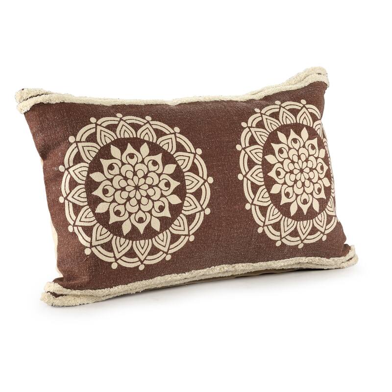 Sevita Floral Medallion Lumbar Throw Pillow with Stripe Border
