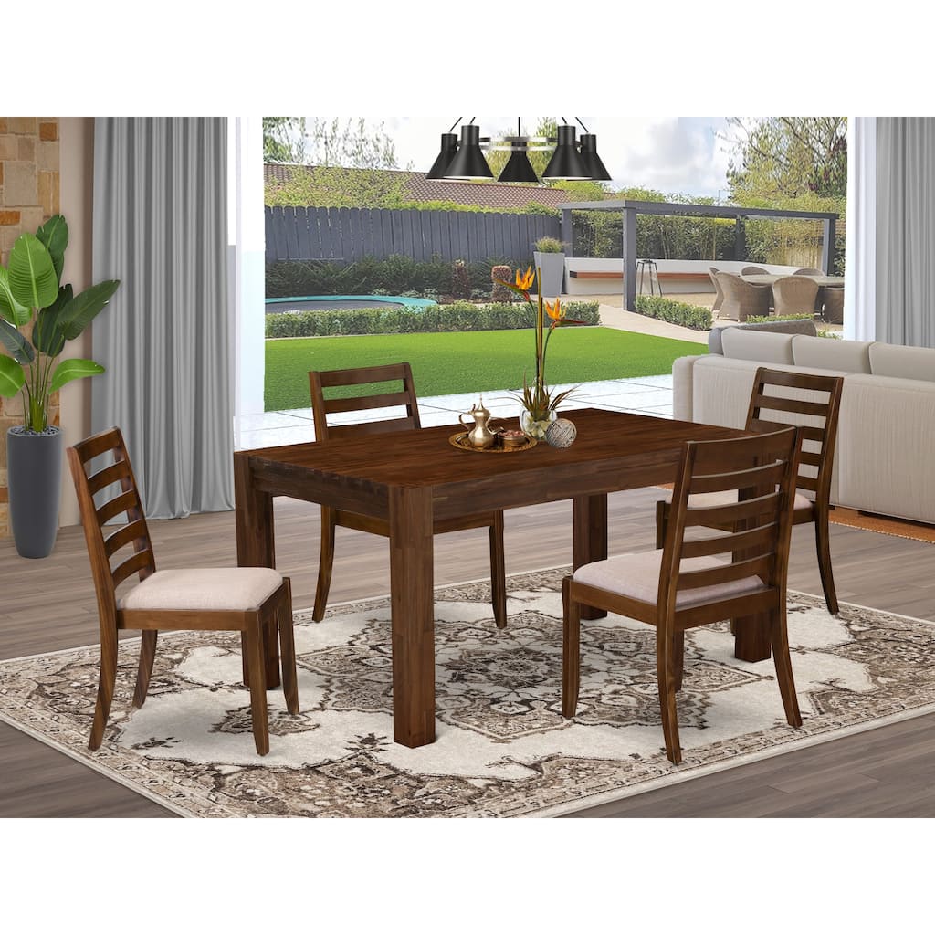East West Furniture Dining Table Set- A Rectangular Table and stackable Chair, Antique Walnut Finish (Pieces & Seat Options)