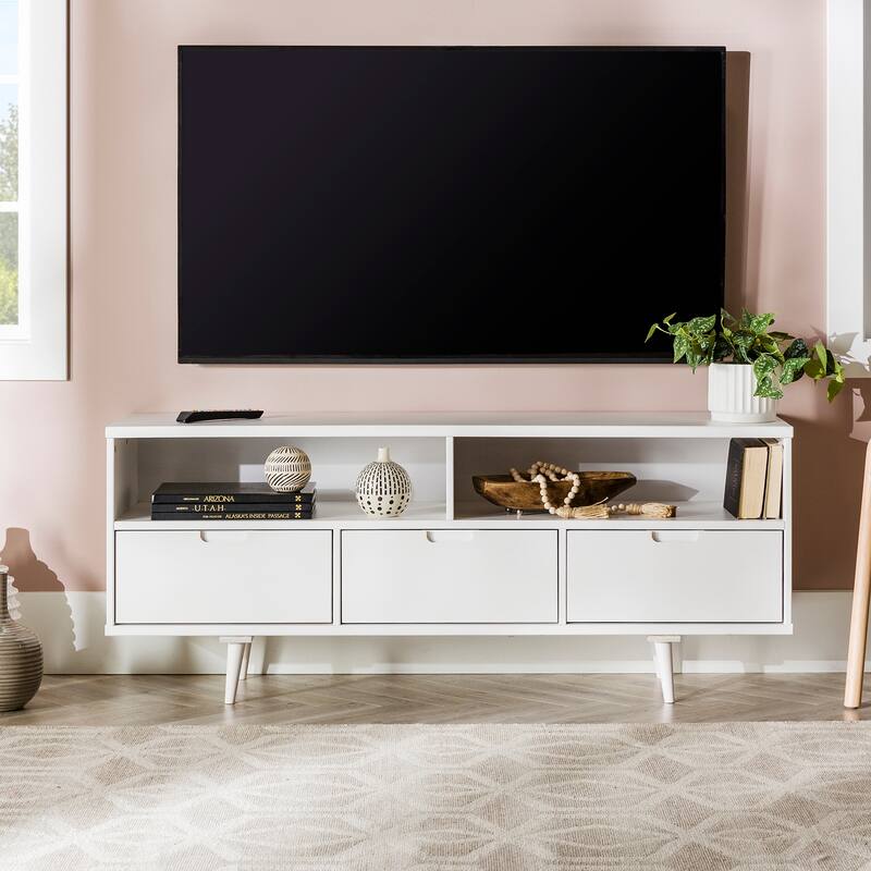 Middlebrook Alby 58-inch Mid-Century Solid Wood TV Stand - White