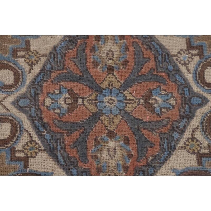 Blue Distressed Tabriz Persian Vintage Rug Hand-Knotted Wool Carpet - 7'4" x 10'3"