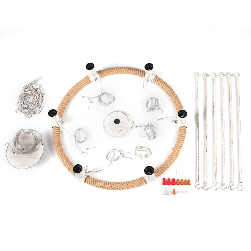6-Light Farmhouse Chandelier, Modern Wagon Wheel Chandelier for Dining Room Living Room Bedroom Kitchen - W22.83"x H23.26"