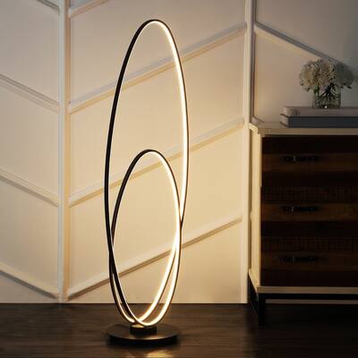 Marcel 47" Metal Modern Contemporary Oval Dimmable Integrated LED Floor Lamp, Black by JONATHAN Y