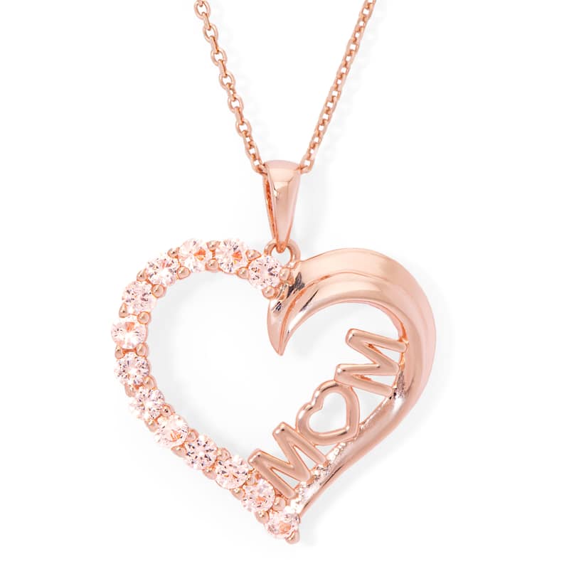 Victoria Townsend Rose Gold Plated Simulated Morganite Mom Heart Pendant Necklace - Pink - 18 Inch - Rose