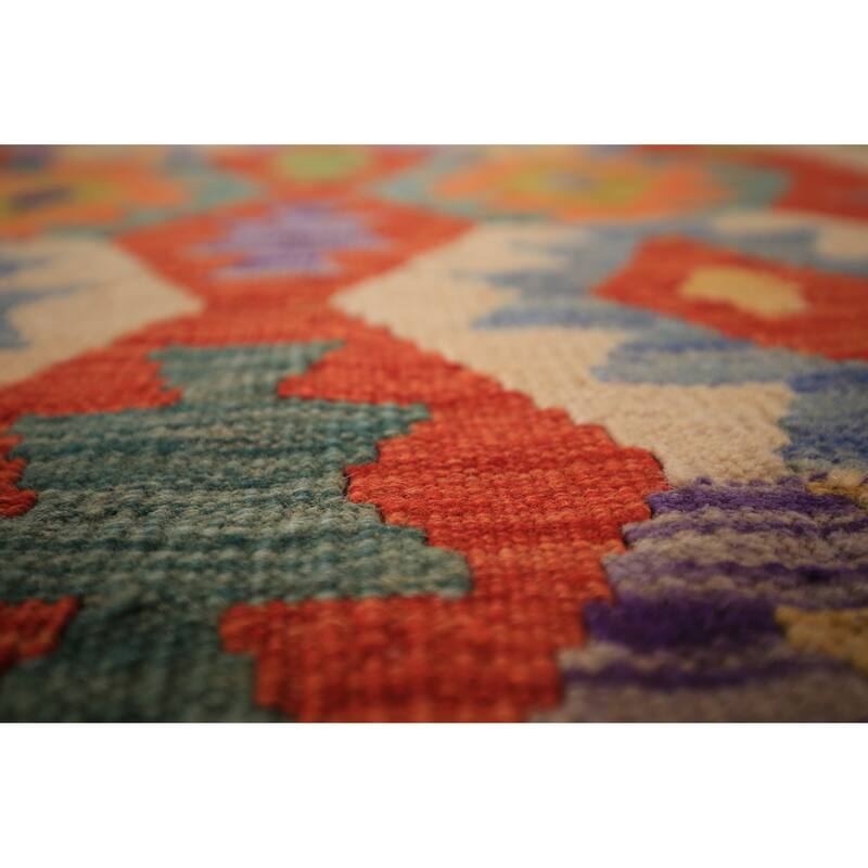 Reversible Kilim Area Rug Hand-Woven Oriental Orange Wool Carpet - 8'4" x 9'9"