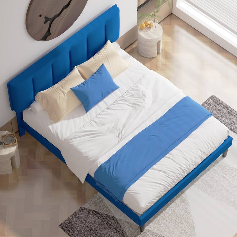 VECELO Tufted Upholstered Platform Bed Frame with Adjustable Height Headboard Twin/Full/Queen Size Beds