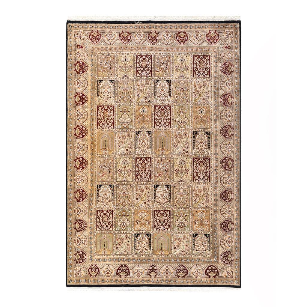 Overton Hand Knotted Wool Contemporary Oriental Black Area Rug - 6' x 9'