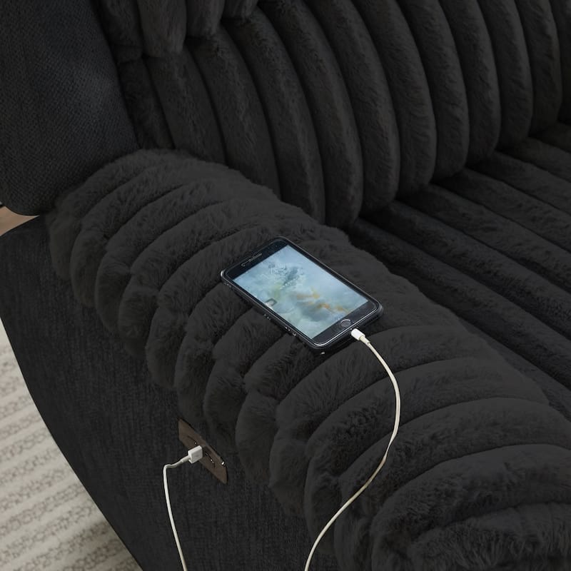 Power Reclining Chair Fabric Two Tones with USB and Padded Seats