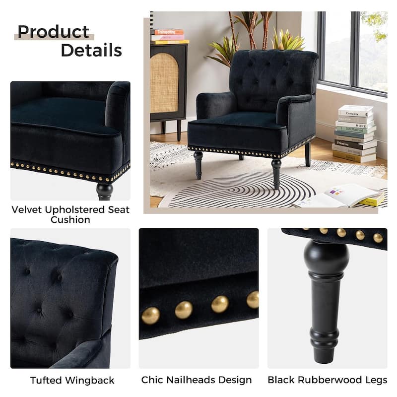 Geltrude Transitional Upholstered Button Tufted Club Chair with turned wooden Legs by HULALA HOME