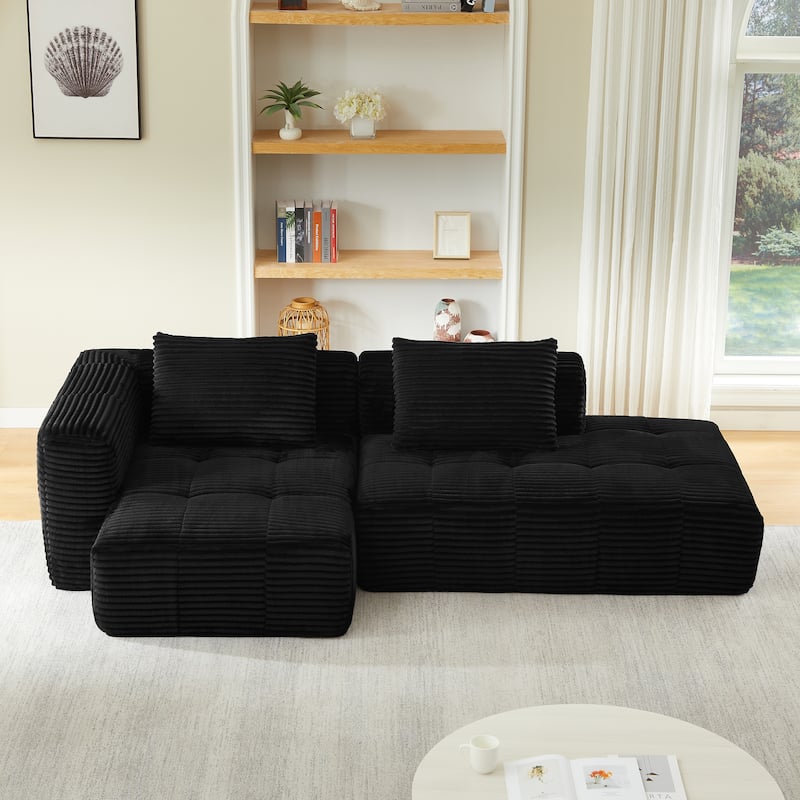 Modular Compressed Couch, Corduroy L-shaped Sectional Sofa with Chaise