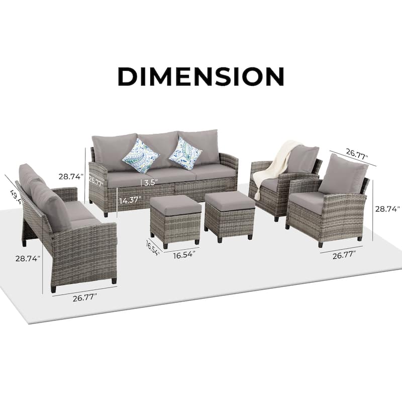 6 PCS Patio Furniture Set,Outdoor Wicker Conversation Sectional Sofa Couch Furniture Sets with Ottomans