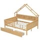 preview thumbnail 5 of 16, Wood Full Size House Platform Beds with LED, Storage Shelves, Drawers and Guardrail, Natural