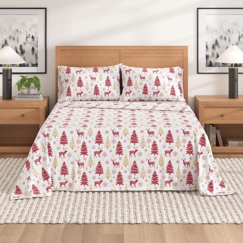 Linery & Co. Turkish Cotton Double-Brushed Christmas Flannel Bed Sheet Set
