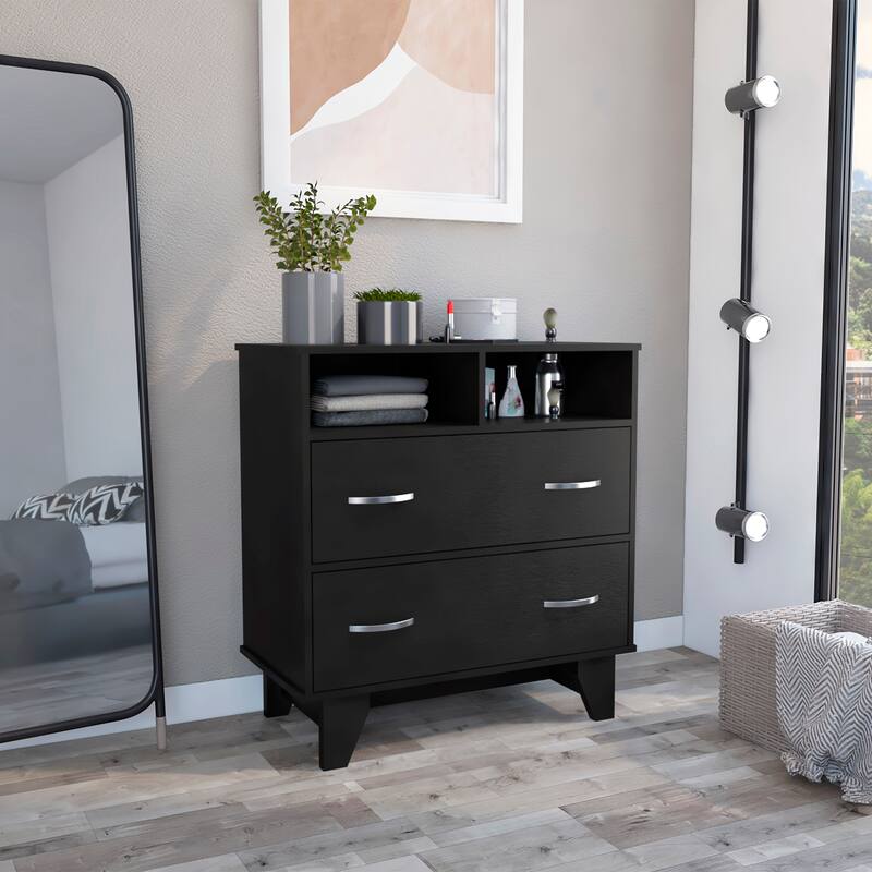 Double Drawer Dresser for Living Room ,Apartment, Bedroom, Black