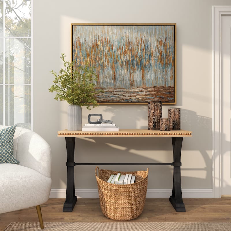 Canvas Tree Abstract Framed Wall Art with Gold and Copper Accents - Blue - Roche River Decor