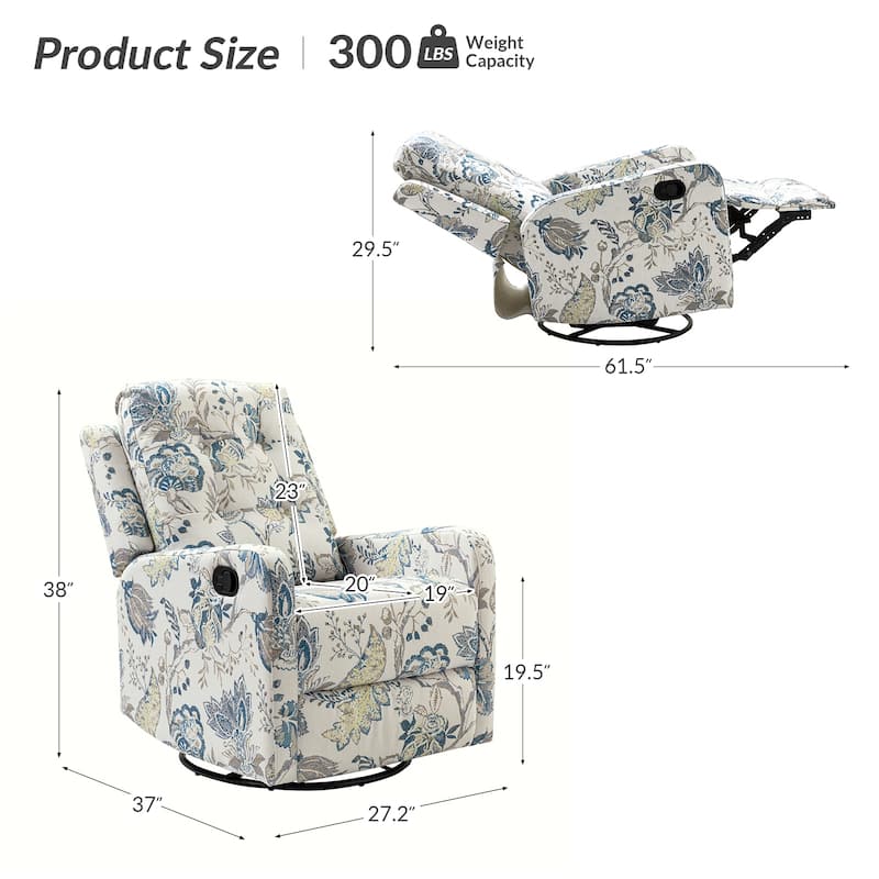 Arlette Contemporary Floral Manual Swivel Recliner with Tufted Back