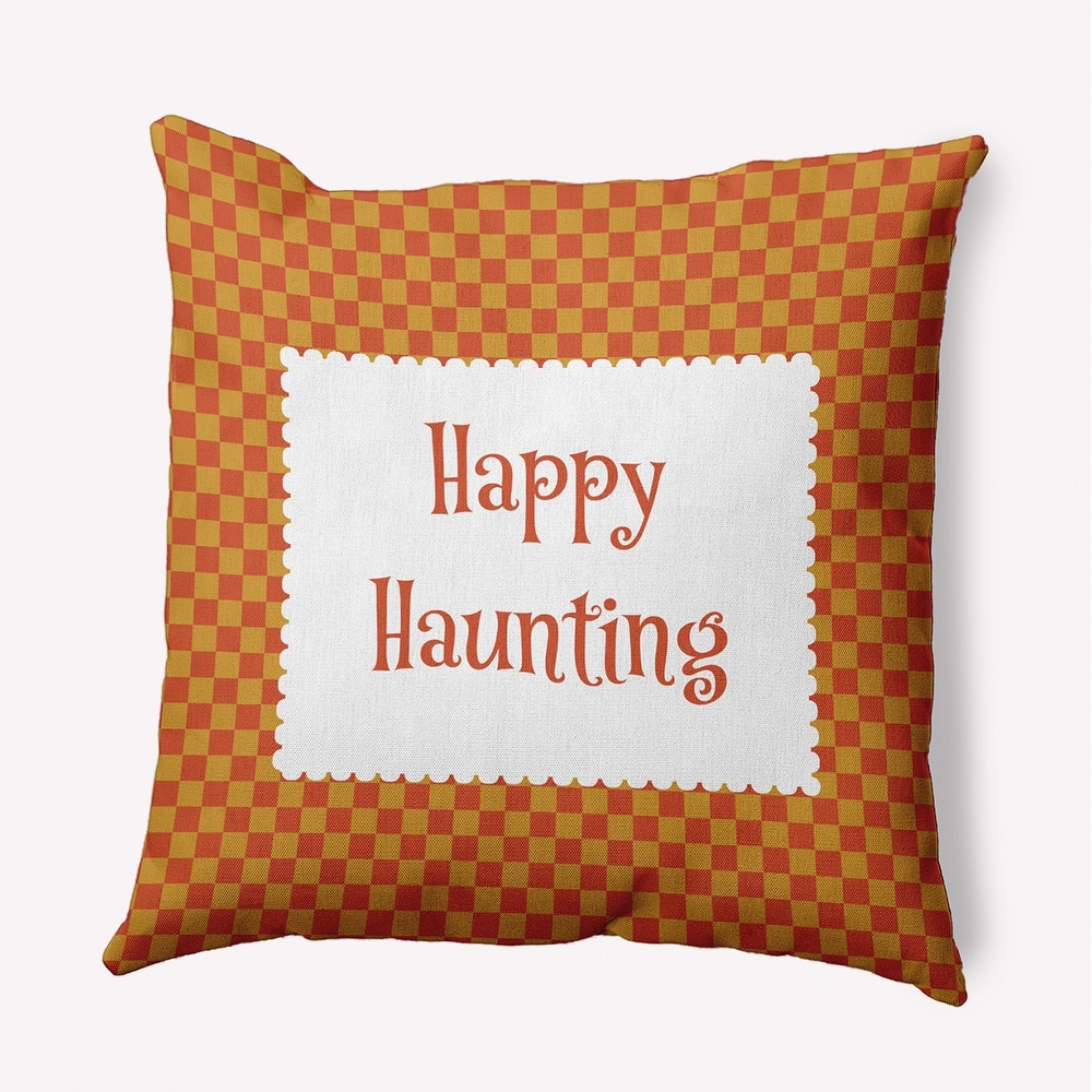 Halloween Happy Haunting Checks Accent Pillow