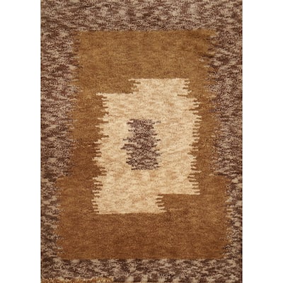 Hand Knotted Oriental 100% Wool Carpet Modern Geometric Brown Gabbeh Area Rug - 2' 10'' X 2' 1''