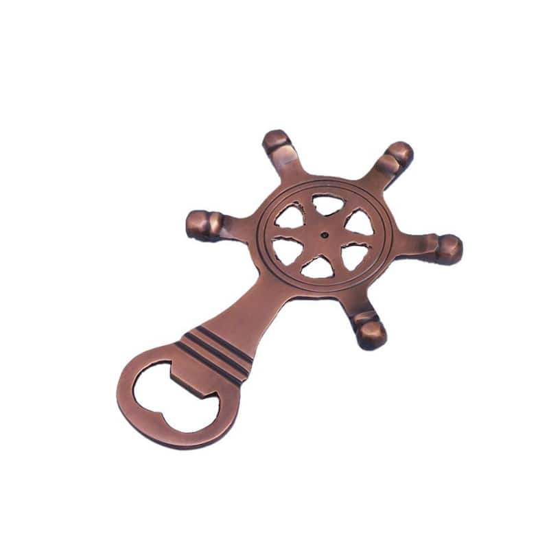 5 Inch Solid Metal Nautical Ship Wheel Bottle Opener for Bar or Kitchen Decor - 5" L x 2" W x 1" H - Antique Copper